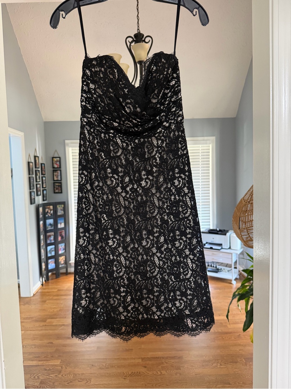 Black Lace Cowl Neck Mini Dress